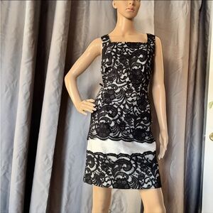 Black and White Square Neck Sheath Dress